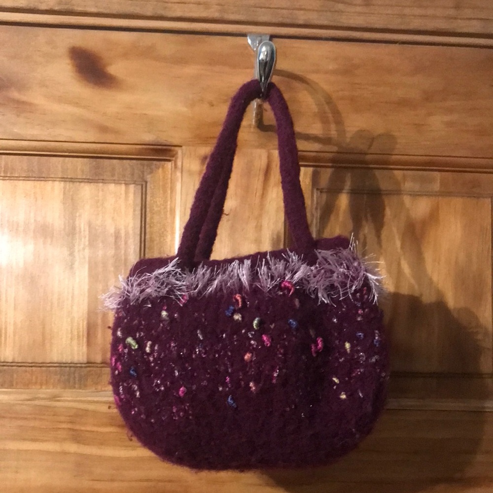 Y2K Handmade Felted Mini Tote Bag Burgundy with Multicolor Accents